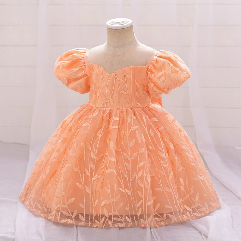 women's beach dressesBall Gown Scoop Puff Sleeves Flower Girl Dresses with Lace