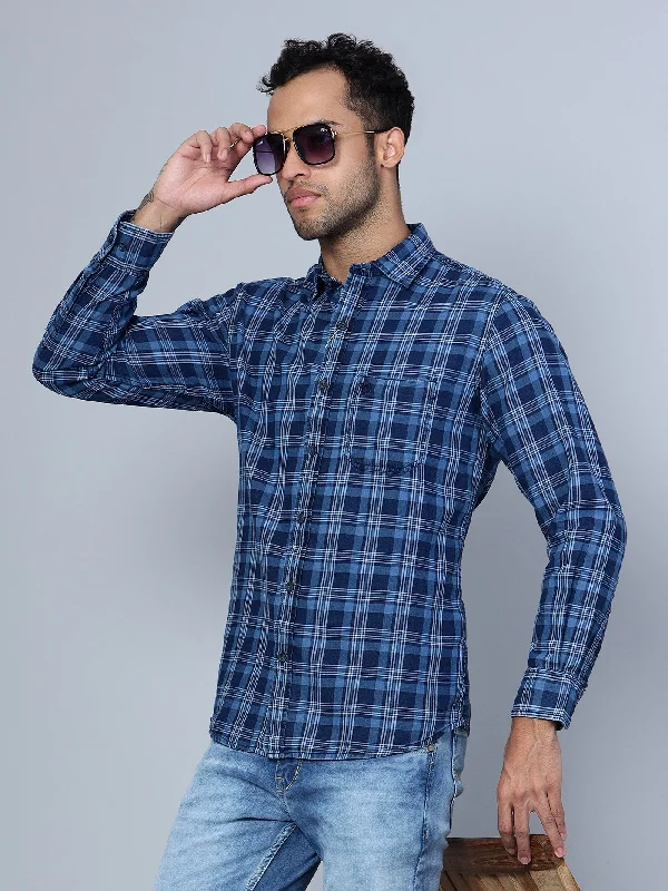 Men's Iron-Free Shirts for Wrinkle-Resistant WearMen's Navy Blue Casual Medium Checks Full Sleeve Shirt Men's Iron-Free Shirts for Wrinkle-Resistant WearMen's Navy Blue Casual Medium Checks Full Sleeve Shirt