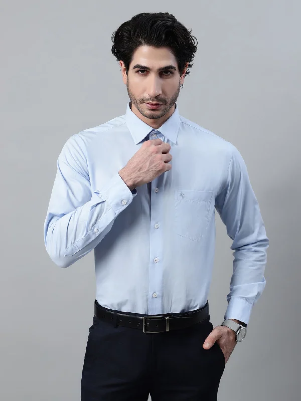 Men's Golf Shirts for On-Course StyleMen's Sky Blue Formal Plain Full Sleeve Shirt