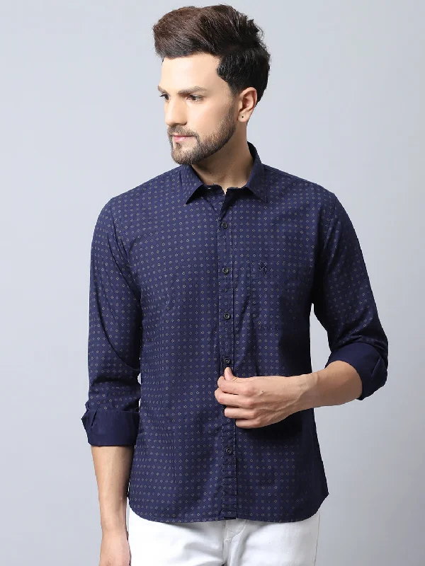 Men's Dressy Casual Shirts for Smart-Casual EventsMen's Navy Blue Casual Geometric Print Full Sleeve Shirt Men's Dressy Casual Shirts for Smart-Casual EventsMen's Navy Blue Casual Geometric Print Full Sleeve Shirt