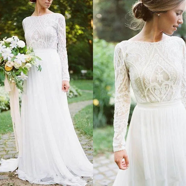 women's casual Friday dressesRoycebridal Bohemian Wedding Dresses With Long Sleeves Bateau Lace Top Chiffon Boho Bridal Gown vestido de noiva robe de mariee women's casual Friday dressesRoycebridal Bohemian Wedding Dresses With Long Sleeves Bateau Lace Top Chiffon Boho Bridal Gown vestido de noiva robe de mariee