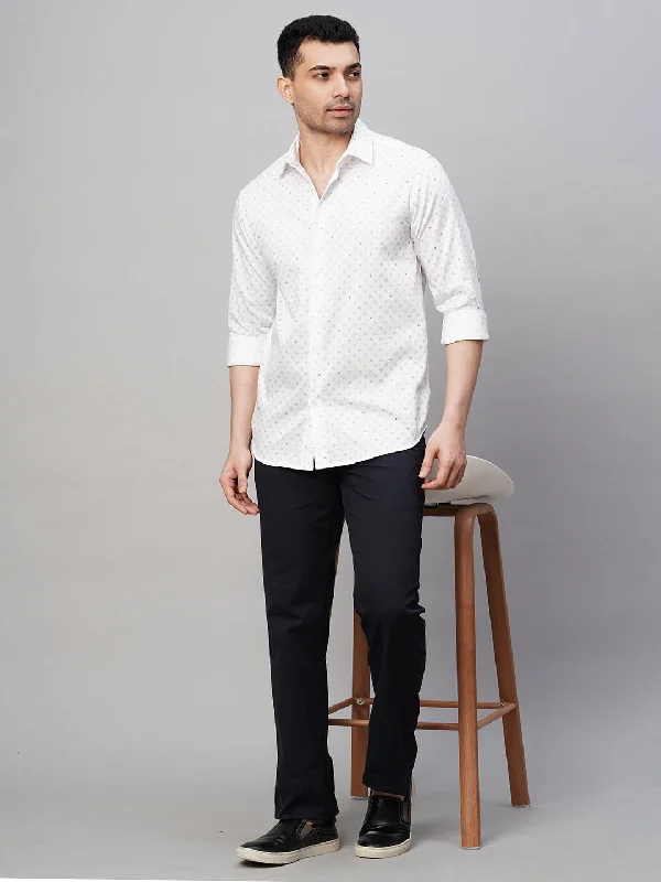 Classic Men's Dress ShirtsMen's Blue Cotton Slim Fit Printed Shirt