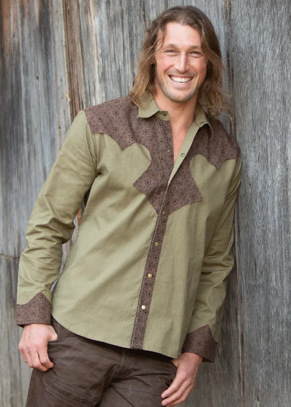 Men's Striped Long-Sleeve Shirts for a Maritime FeelCowboy Shirt - Olive/Brown Merkaba Men's Striped Long-Sleeve Shirts for a Maritime FeelCowboy Shirt - Olive/Brown Merkaba