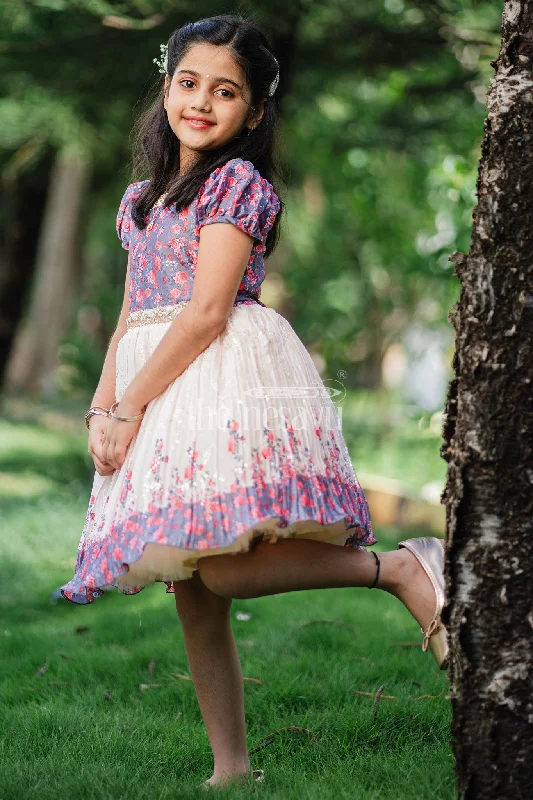 women's mini dressesGirls Multicolor Floral Silk Party Frock with Puff Sleeves and Pleated Skirt women's mini dressesGirls Multicolor Floral Silk Party Frock with Puff Sleeves and Pleated Skirt