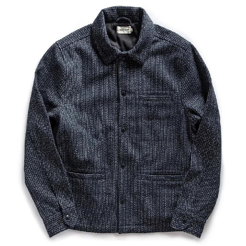Men's Coats with Hand WarmersThe Decker Jacket in Navy Wool Beach Cloth