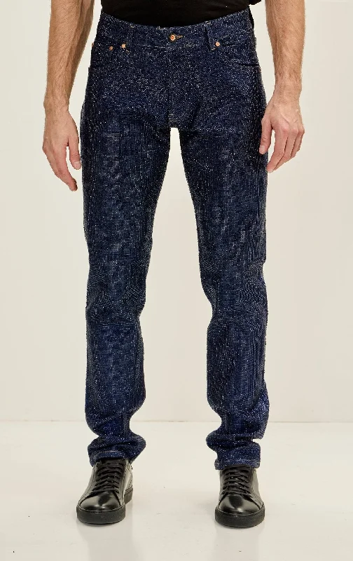 Hipster Skinny Men's JeansCrystal Embellished Tapered Jeans - Navy