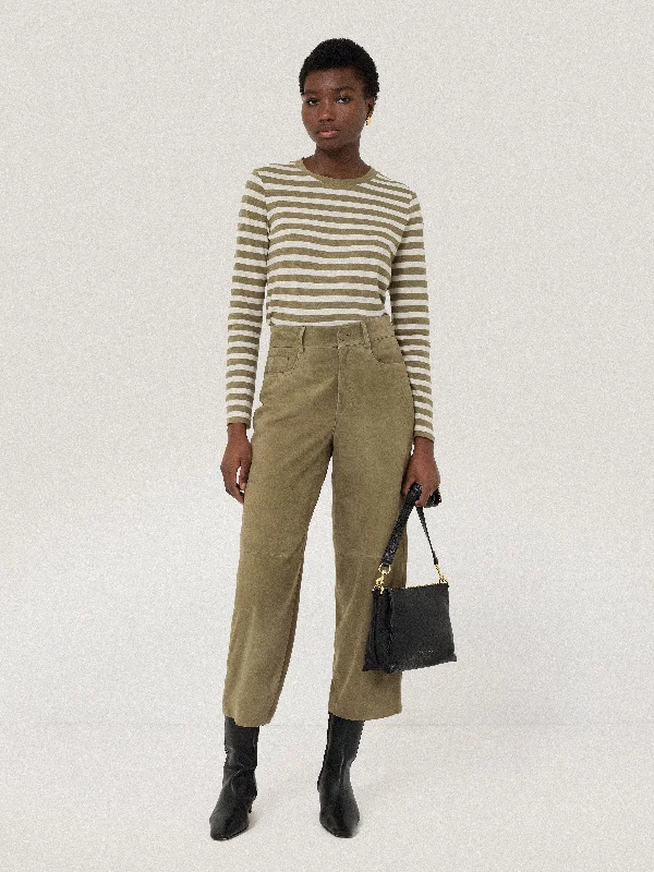 Men's Shirts with Surplice HemlinesCotton Stripe Long Sleeve Tee | Khaki