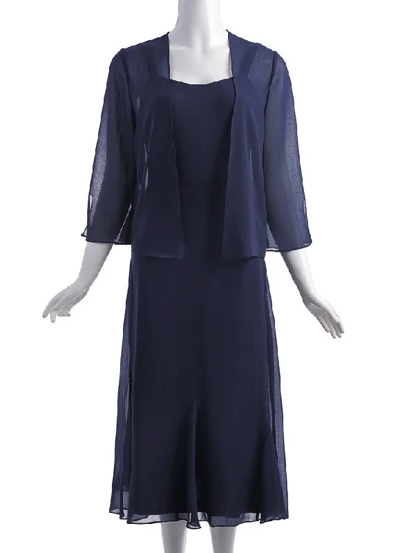 women's handmade dressesCharming Tea Length Party Gown Navy Blue Mother of the Bride Dresses women's handmade dressesCharming Tea Length Party Gown Navy Blue Mother of the Bride Dresses