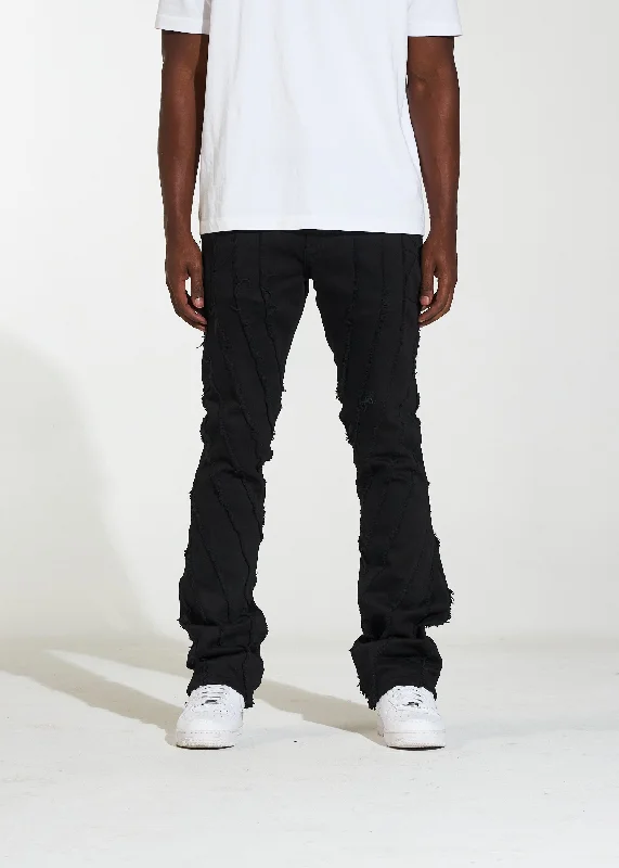 Men's Jeans with Fashionable RipsArch Flare Denim (Black)