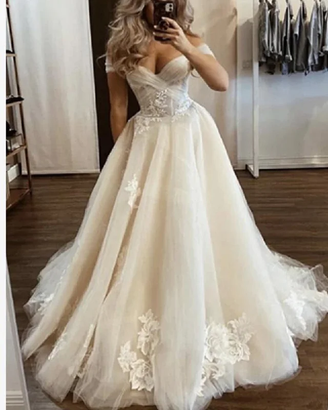 women's halter dressesBeige/Off White Color Off the Shoulder Lace and Tulle Wedding Party Dress Bridal Gown for Women PL0828 women's halter dressesBeige/Off White Color Off the Shoulder Lace and Tulle Wedding Party Dress Bridal Gown for Women PL0828