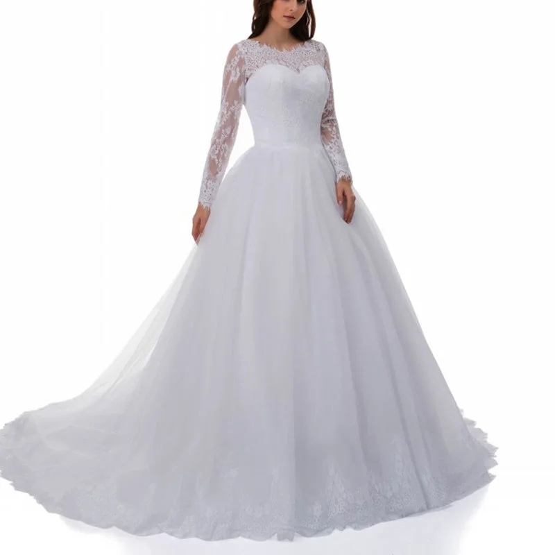 Bell-Sleeve DressVintage White Lace Ball Gown Princess Wedding Gown Sleeved Bridal Dresses 2018 Bell-Sleeve DressVintage White Lace Ball Gown Princess Wedding Gown Sleeved Bridal Dresses 2018