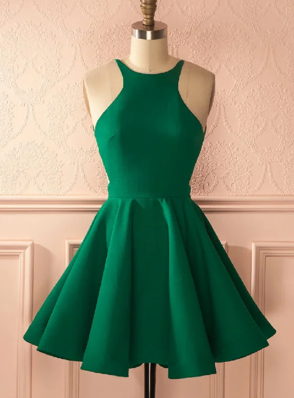 Animal Print DressFashion A-Line Halter Backless Green Homecoming Dress With Pleats