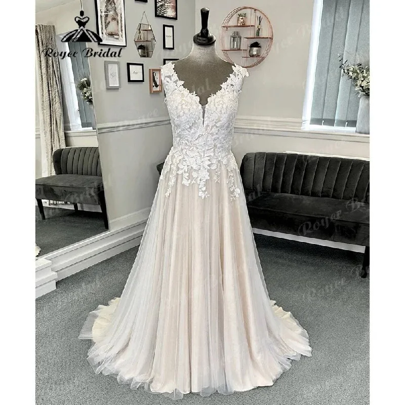 women's off-the-shoulder dressesVestido Novia Robe Civil Lace Beach Champagne Wedding Dress with V Neck Women Bridal Gown Robe de mariee Summer Roycebridal women's off-the-shoulder dressesVestido Novia Robe Civil Lace Beach Champagne Wedding Dress with V Neck Women Bridal Gown Robe de mariee Summer Roycebridal
