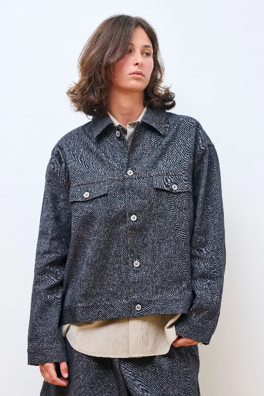 Men's Coats with Reflective StripesTrucker Jacket Soft Denim