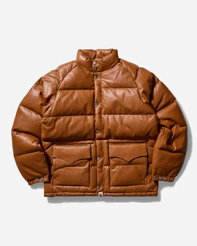 Men's Coats for HikingMen's Leather Classic Down Jacket Brown