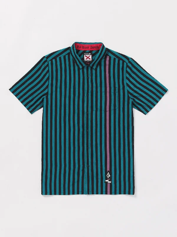 Yoked Back Men's JeansSchroff X Volcom Stripe Short Sleeve Shirt - Dusty Aqua