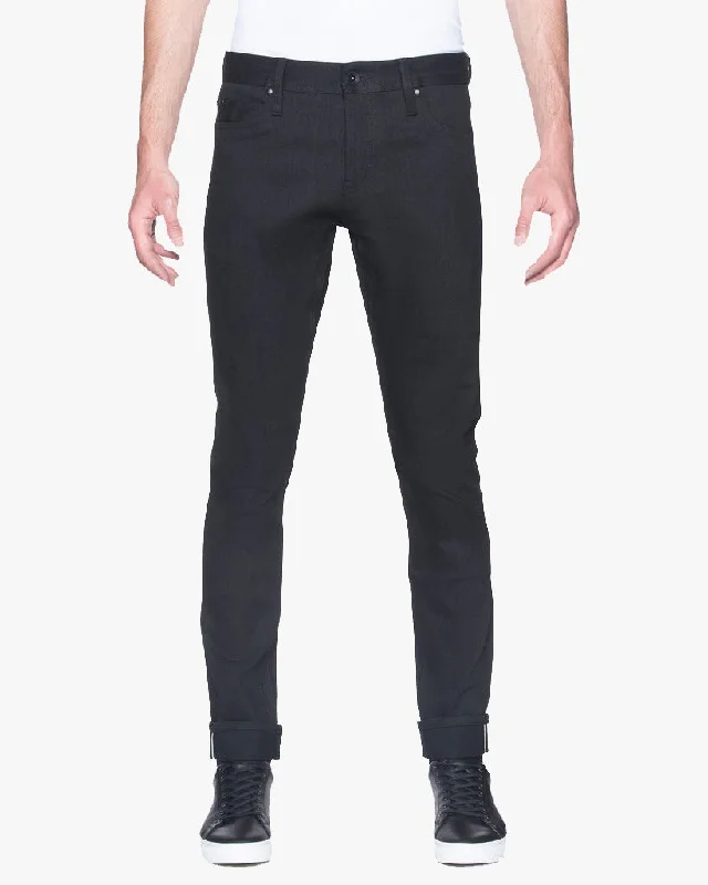 Modern Ripped and Distressed Men's JeansUnbranded UB444 Tight Fit Mens Jeans - 11oz Solid Black Stretch Selvedge