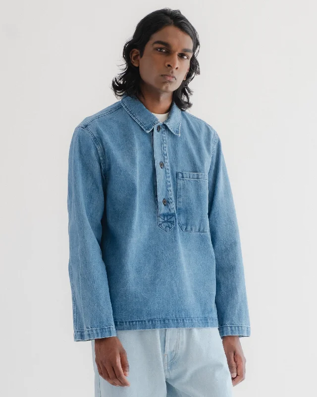 Men's Cufflink-Ready Shirts for Formal EventsFisherman Shirt Delhi Denim Bleach Wash Men's Cufflink-Ready Shirts for Formal EventsFisherman Shirt Delhi Denim Bleach Wash
