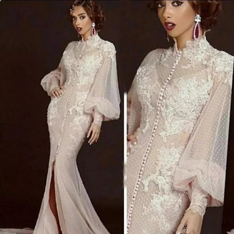 women's A-line dressesMermaid Train Long Sleeves Tulle Lace Slit Formal Arabic Long Elegant Evening Dress women's A-line dressesMermaid Train Long Sleeves Tulle Lace Slit Formal Arabic Long Elegant Evening Dress