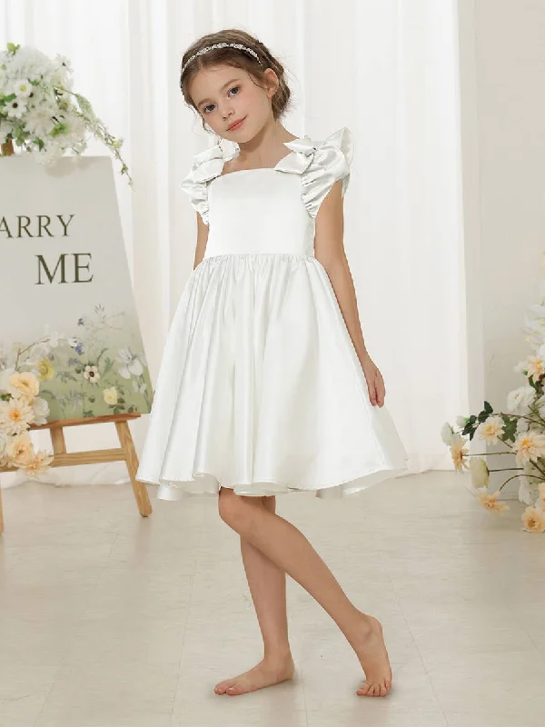 Statement DressBall Gown Square Neck Flying Sleeves Ruched Flower Girl Dresses