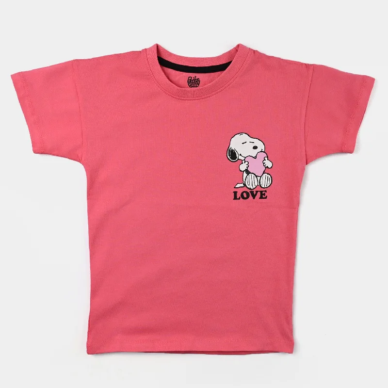 Men's Shirts with Embellished CollarsGirls Cotton Jersey T-Shirt Snoopy - Pink