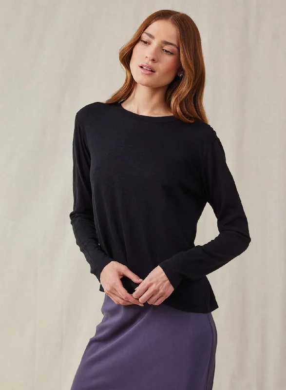 Men's Shirts with Raw-Edge HemlinesLong Sleeve Crew Tee - Black