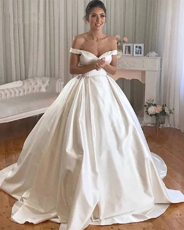 Cheetah Print DressOff the Shoulder Ball Gown Satin Wedding Dresses 2019 WD654