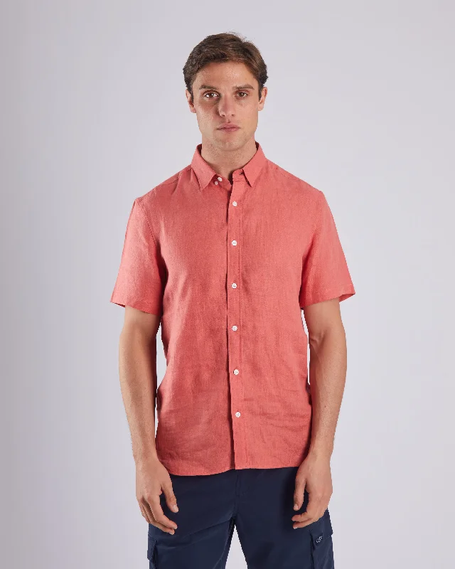 Men's Solid-Color Block Shirts for a Bold StatementLeslie SS Linen Shirt Faded Rose