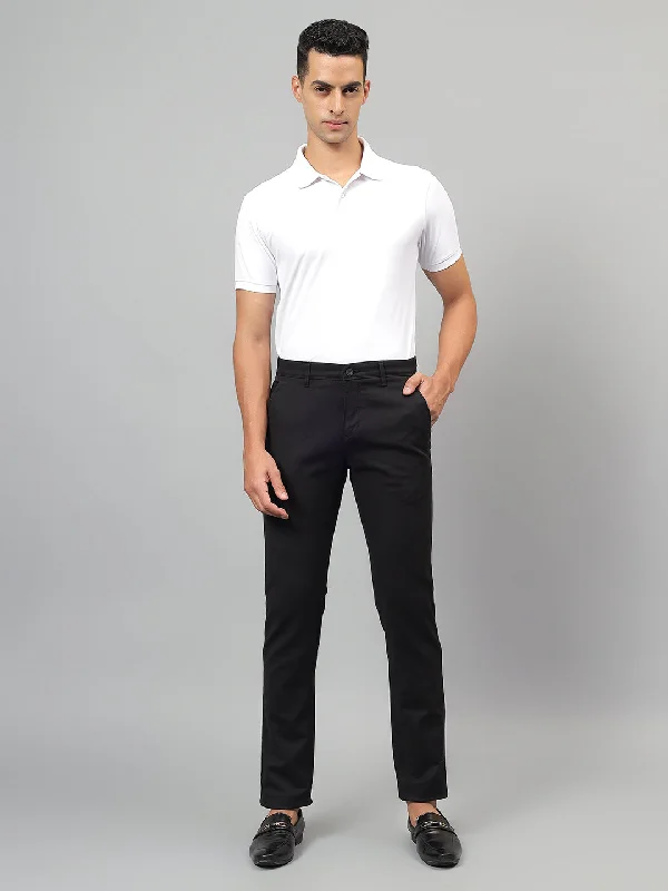 Men's Pants with Side PocketsMen's Black Solid Non-Pleated Casual Trouser