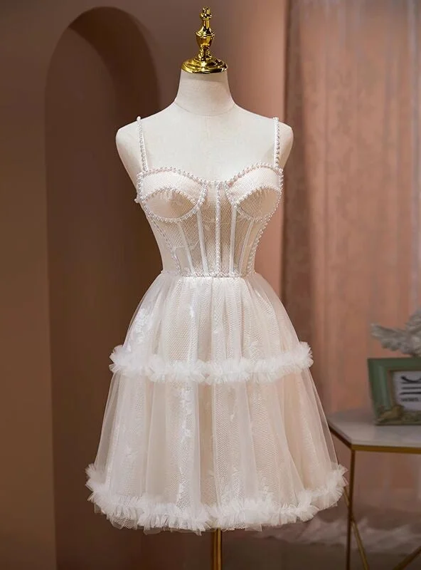 women's empire-line dressesChampagne Tille Spaghetti Straps Pearls Homecoming Dress women's empire-line dressesChampagne Tille Spaghetti Straps Pearls Homecoming Dress