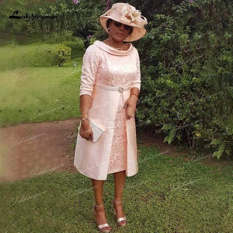 Silk DressElagent Tea Length Mother of the Bride Dress Groom Lace