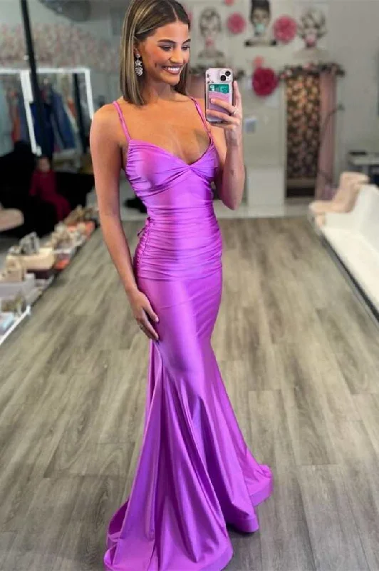 Halter DressSarai |Mermaid V-Neck Jersey Formal Dress with Lace-Up Back