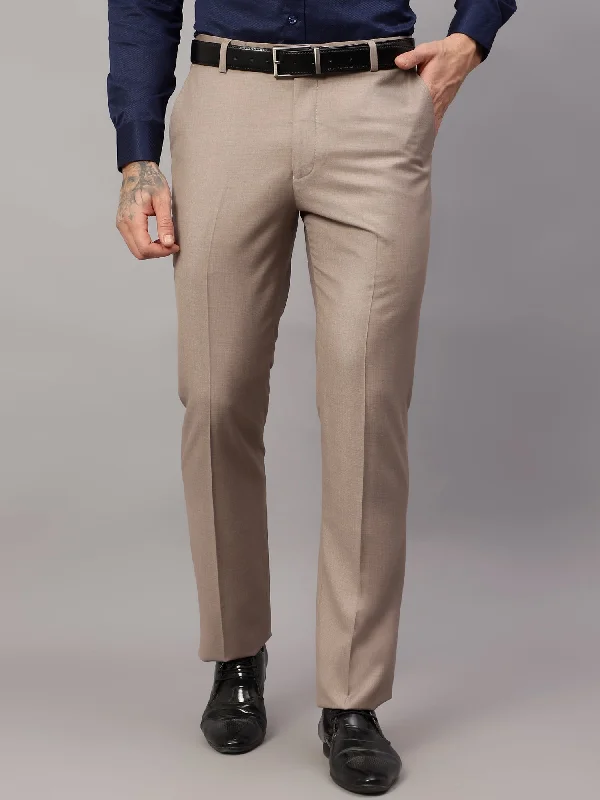 Men's Pants with Back PocketsMen's Formal Flat front Beige  Trousers