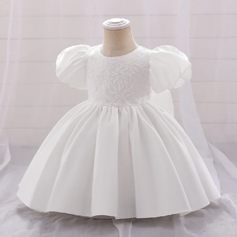 women's club dressesBall Gown Scoop Puff Sleeves Flower Girl Dresses with Applique