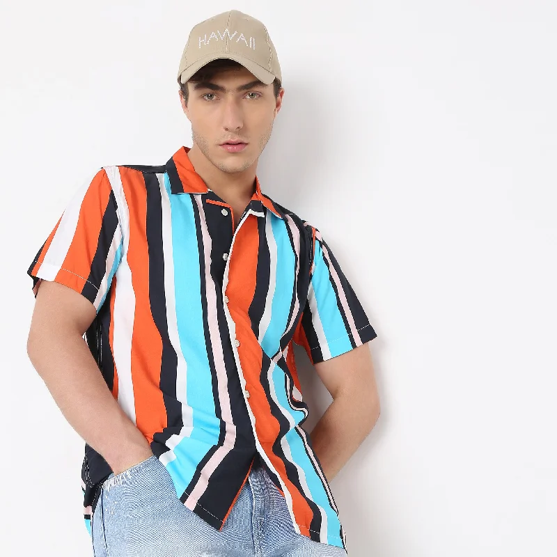 Men's Thermal Shirts for Winter WarmthRegular Fit Striped Shirt
