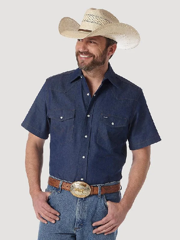 Men's Pocket T-Shirts for Added FunctionalityWestern Cowboy Cut Short Sleeve Work Shirt - Rigid Indigo Men's Pocket T-Shirts for Added FunctionalityWestern Cowboy Cut Short Sleeve Work Shirt - Rigid Indigo