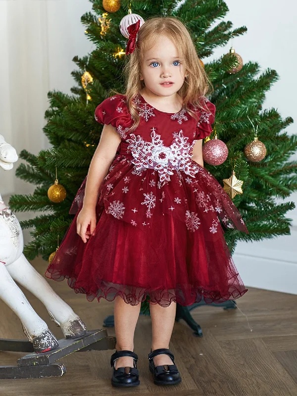 women's handmade dressesBall Gown Scoop Short Sleeves Tea-Length Beading Christmas Dresses for Girls