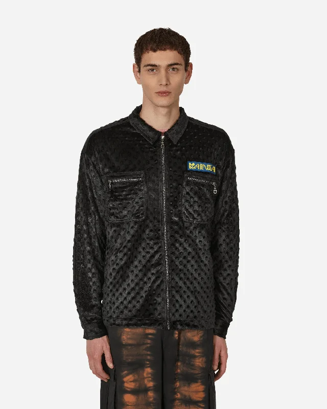 Casual Men's Bomber JacketsEmbossed Fur Full Zip Jacket Black