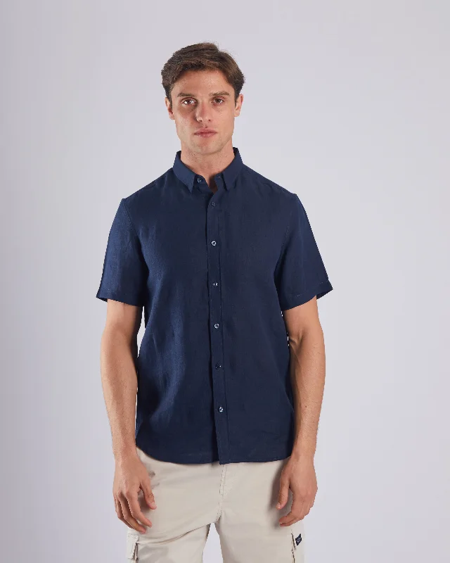 Men's Insulated Shirts for Cold WeatherLeslie SS Linen Shirt Sail Navy
