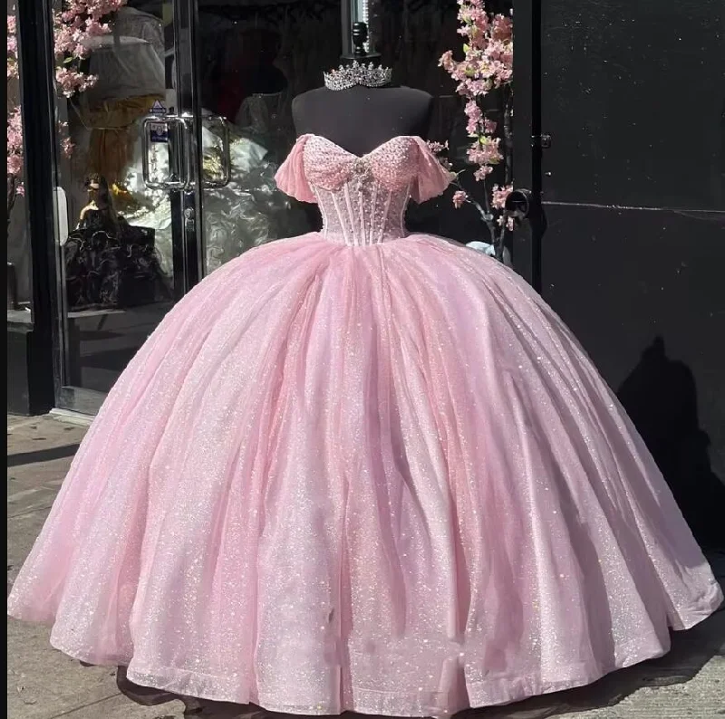 Solid Color DressGlittering Pink Quinceanera Dresses Ball Gown Sweet 16 Dress Vestidos De 15 Anos PL25171 Solid Color DressGlittering Pink Quinceanera Dresses Ball Gown Sweet 16 Dress Vestidos De 15 Anos PL25171