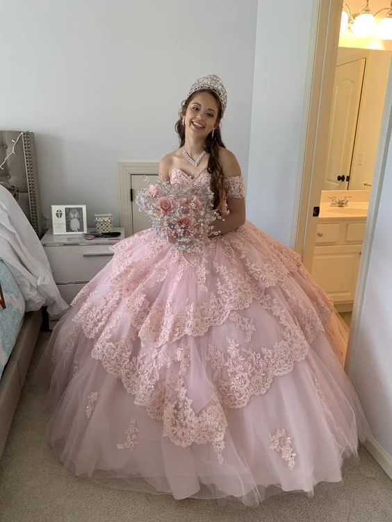 women's cold-shoulder dressesPink Lace Appliques Ball Gown Sweet 16 Dress Quinceanera Dress SH1074 women's cold-shoulder dressesPink Lace Appliques Ball Gown Sweet 16 Dress Quinceanera Dress SH1074