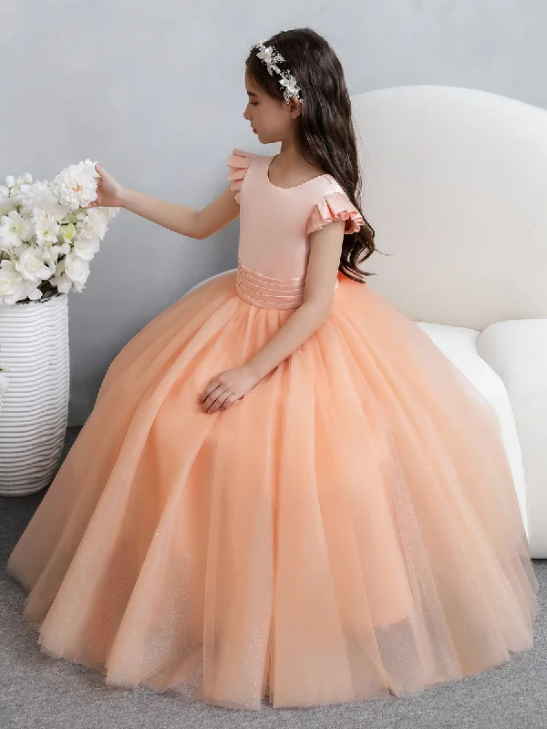 Plus-Size DressTulle Ball Gown/Princess Short Sleeves Flower Girl Dresses With Bowknot Plus-Size DressTulle Ball Gown/Princess Short Sleeves Flower Girl Dresses With Bowknot