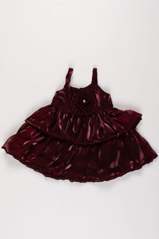 Designer DressMaroon Elegance Organza Party Dress with Rosette for Girls