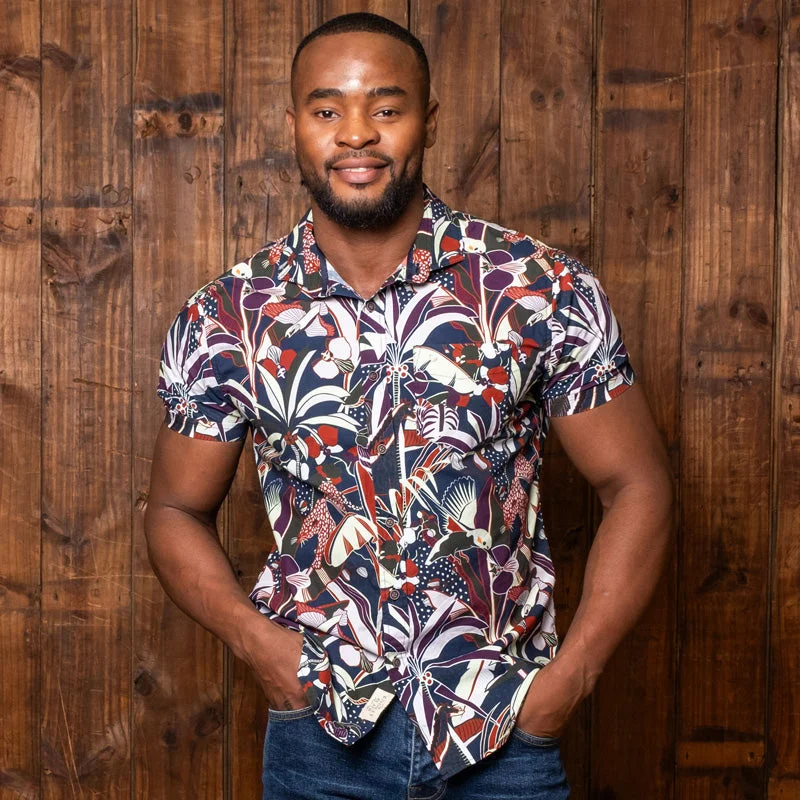 Men's Tab-Collar Shirts for a Crisp LookAfrican Midnight Short Sleeve Shirt Midnight Men's Tab-Collar Shirts for a Crisp LookAfrican Midnight Short Sleeve Shirt Midnight