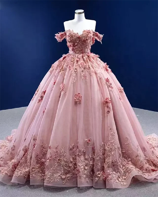 Floral DressBeautiful Off The Shoulder Lace Appliqued Pink Quinceanera Dress Ball Gown PL1214 Floral DressBeautiful Off The Shoulder Lace Appliqued Pink Quinceanera Dress Ball Gown PL1214
