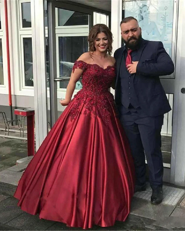 Party DressSiaoryne Wine red Off Shoulder Ball Gown Women Wedding Party Dress with Lace PL4152 Party DressSiaoryne Wine red Off Shoulder Ball Gown Women Wedding Party Dress with Lace PL4152