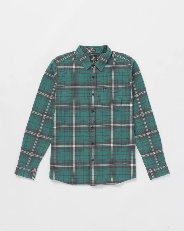Men's Golf Shirts for On-Course StyleVolcom Caden Plaid L/S Shirt-Sea Green