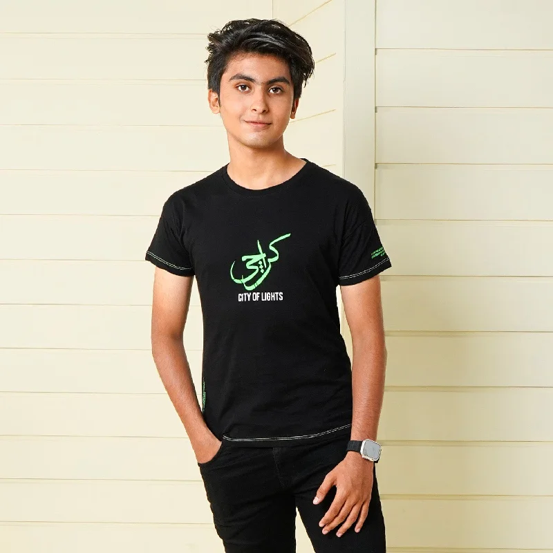 Men's Shirts with Embellished CollarsTeens Boys Cotton T-Shirt Karachi - BLACK