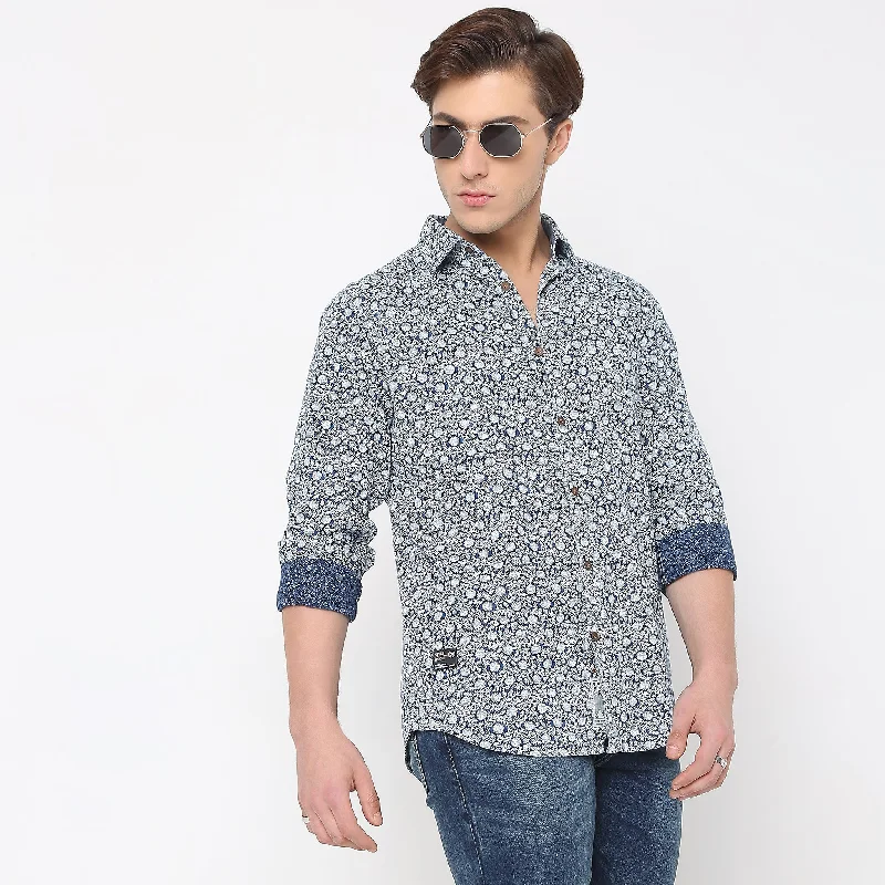 Men's Button-Down Collar Shirts for Staying PolishedRegular Fit Printed Shirt