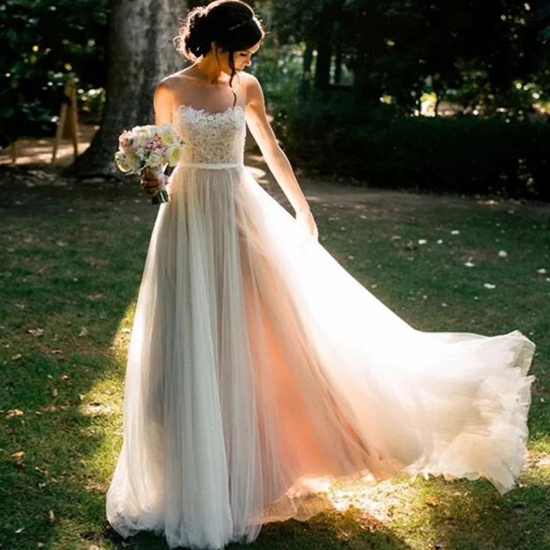 Tulle DressRomantic Tulle Lace Bohemian Bridal Dress Beach Wedding Gown 2018 Brautkleid with Sash Tulle DressRomantic Tulle Lace Bohemian Bridal Dress Beach Wedding Gown 2018 Brautkleid with Sash